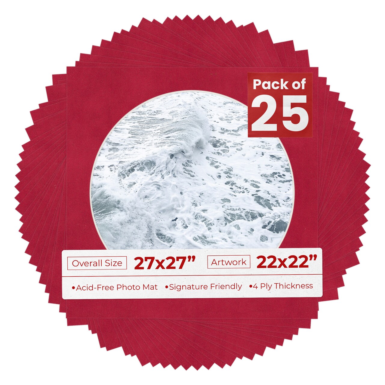 Red Suede Mat Board for 27x27 Frames - Circle Opening for 22x22 Photos